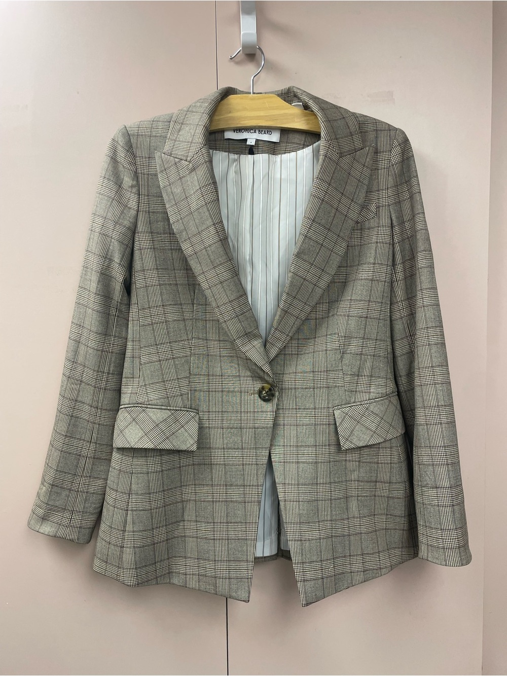 Veronica Beard Long & Lean Dickey Plaid Blazer Size 4 Gray Glen Check One Button